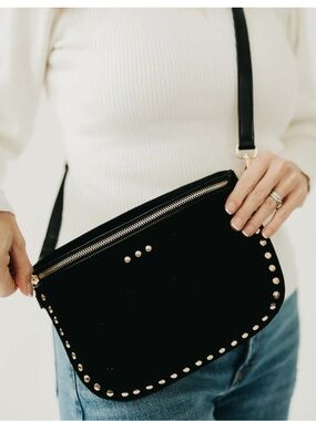 NWT Pretty Simple Black Vegan Suede Studded Bum Bag.